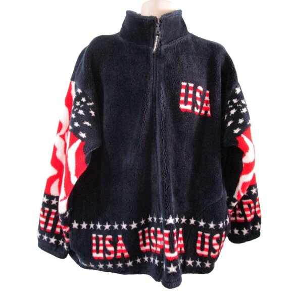 Black Mountain Outdoor USA Flag Fleece Jacket XL Unisex Patriotic Full Zip Warm - Picture 2 of 16